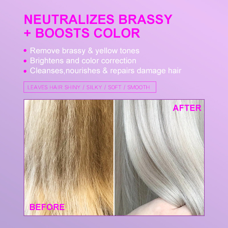 Private Label Purple Toning Shampoo Moisturizing Repair Anti Brassy Remove Yellow Hair Dye Silver Purple Shampoo For Blonde Hair