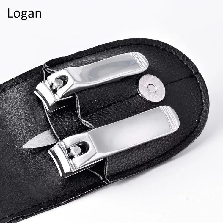 Portable Nail Clipper Set with Twins Nail Clipper and Nail File in PU Leather Bag