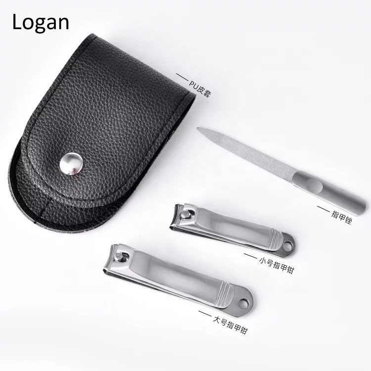 Portable Nail Clipper Set with Twins Nail Clipper and Nail File in PU Leather Bag