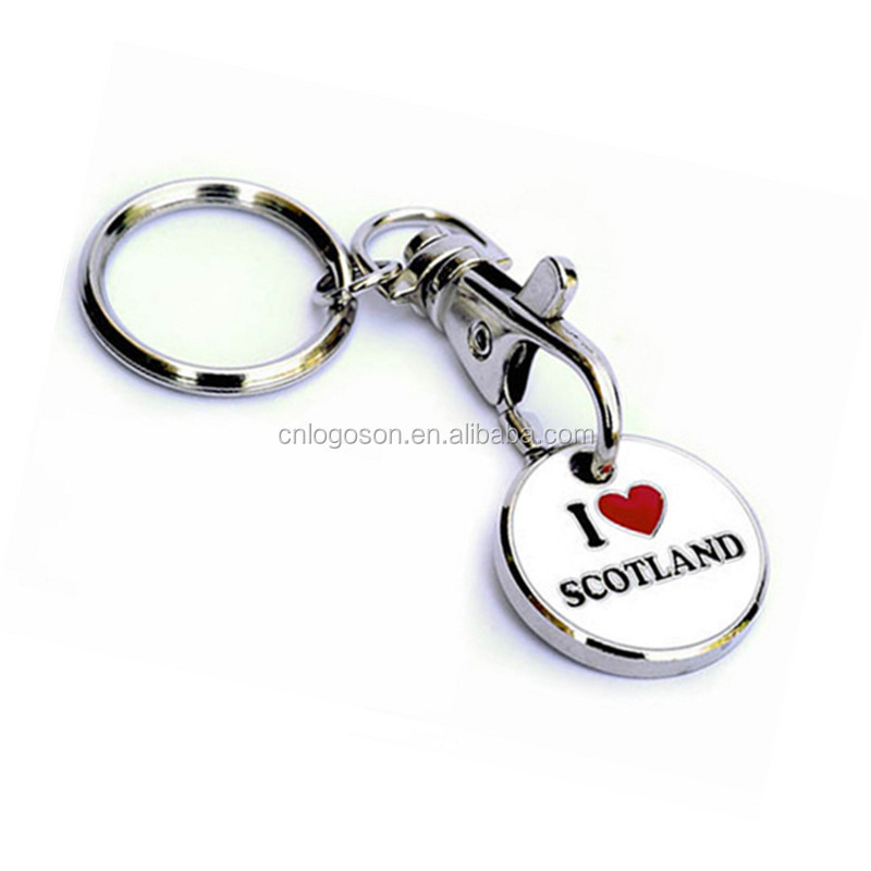 Custom Logo Metal Promotional Trolley Coin Keyrings Key Ring Supermarket Shopping Trolley Token Keyring