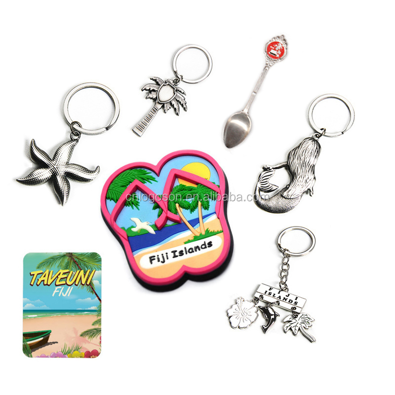 Vintage blank sublimation keychain custom starfish/coconut palm keyring/polyresin magnets Fiji tourist souvenirs