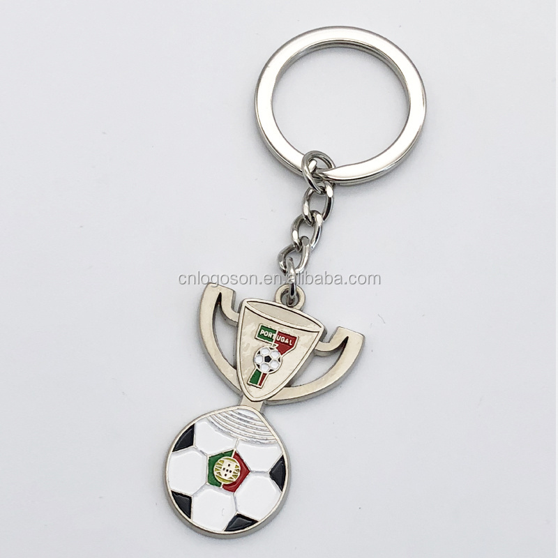 3D Metal France Germany Soccer Ball Keychain support Free Soccer Team Name Drops Metal Soccer Shield Keychains