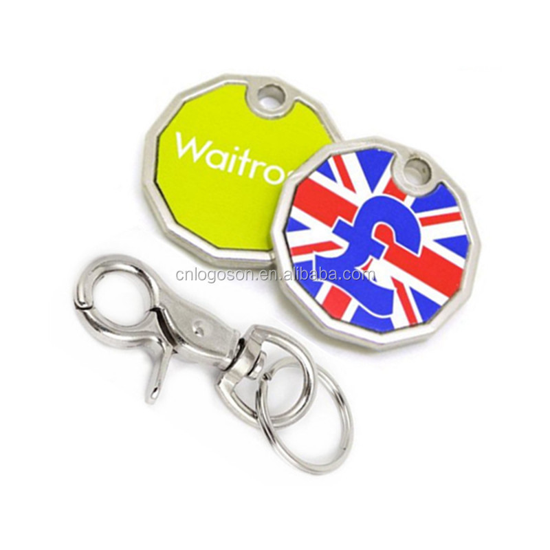 Custom Logo Metal Promotional Trolley Coin Keyrings Key Ring Supermarket Shopping Trolley Token Keyring