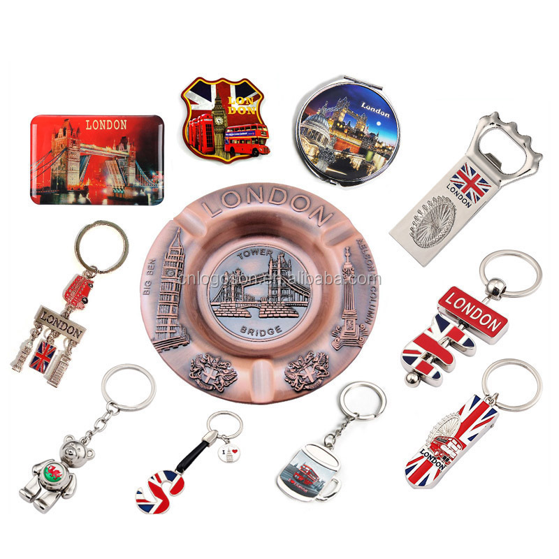 Promotional Custom Souvenir London Themed Metal Magnet Ashtray Union Jack Keychain Tourist Souvenirs