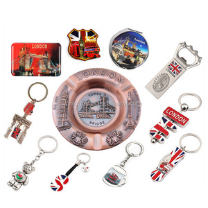 Promotional Custom Souvenir London Themed Metal Magnet Ashtray Union Jack Keychain Tourist Souvenirs