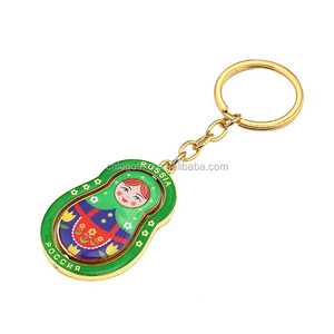 Fashion custom made round shape keyring cute russian doll matryoshka metal keychain