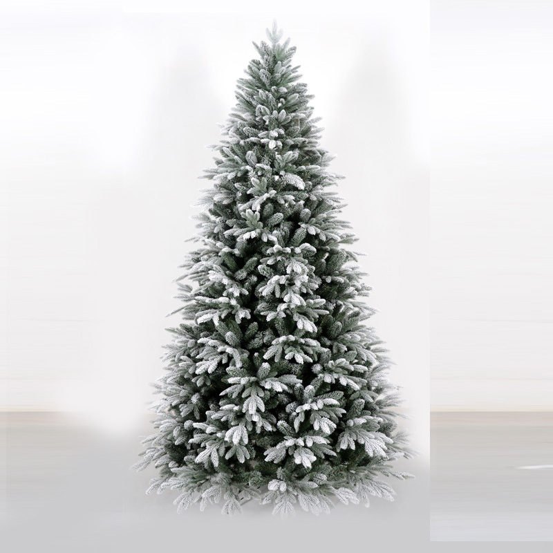 Home Hotel Shopping Mall Ornament PVC PE Mixed LED Light White Christmas Tree Snow Flocked Xmas Tree