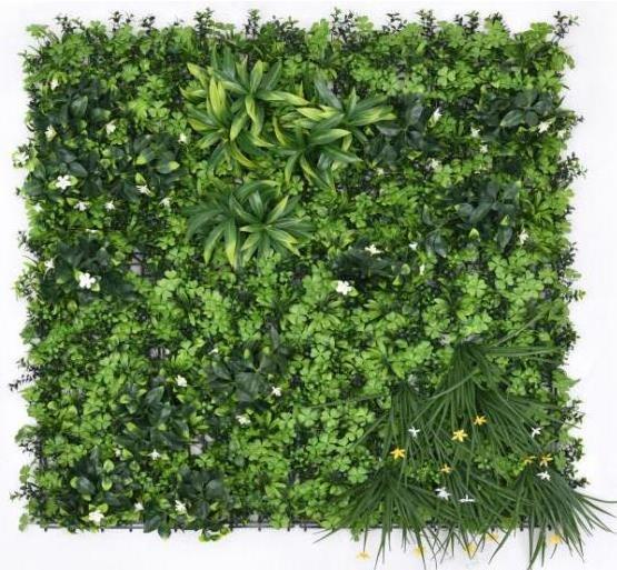 Garden Home Wall Decoration Faux Backdrop Green Mixed Leaves Vertical Artificial Grass Wall With Flower