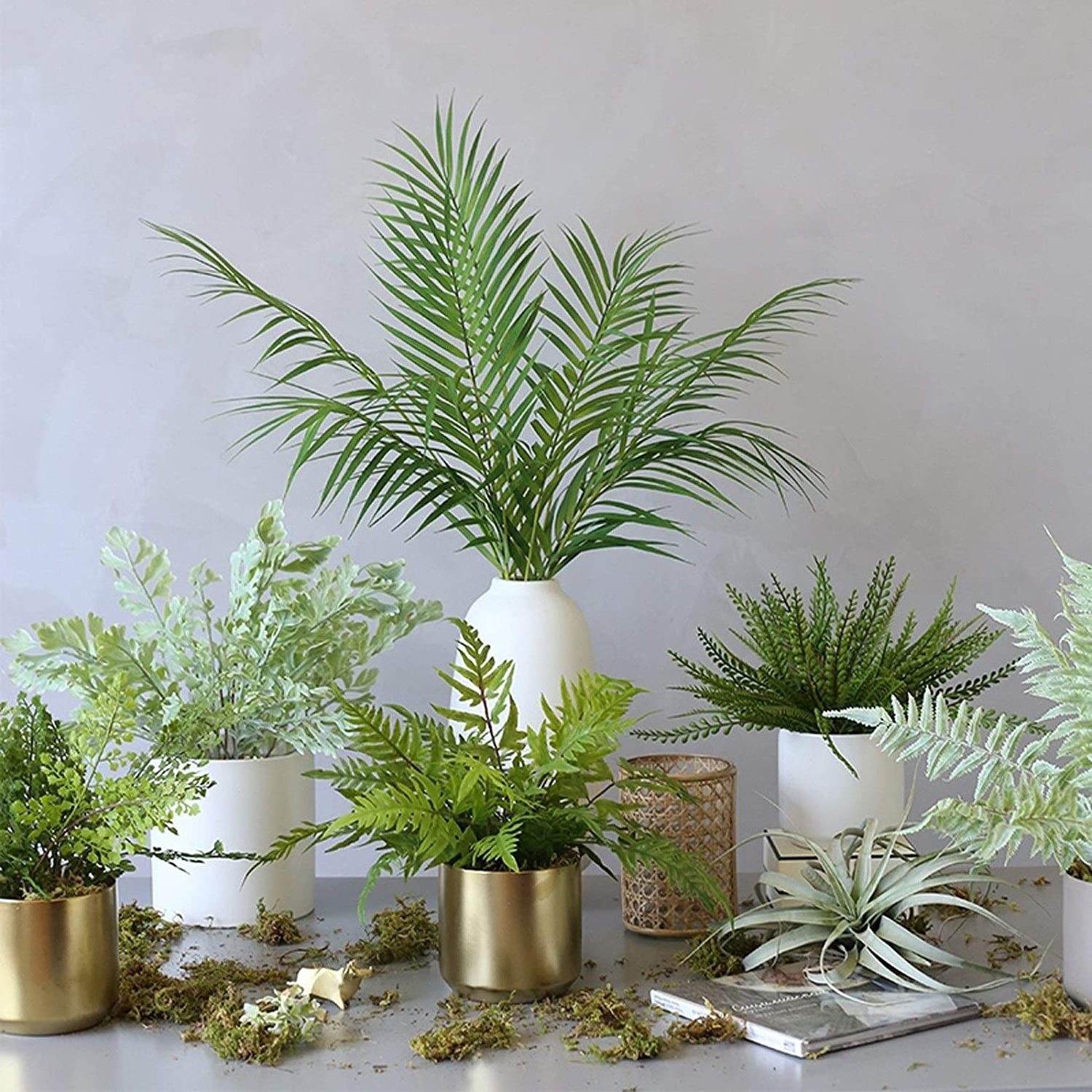 Artificial Tropical Palm Leaves Bushes Green Jungle Leaves Tropical Leaves Faux Palm Plant Greenery Accent Floral Arrangement