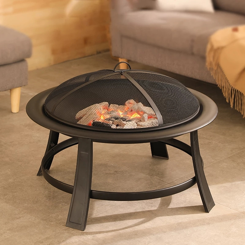 Creative Round Fire Pits Outdoor Courtyard Grill Stand Camping Furnace Indoor Heating Brazier Table Home Charcoal Barbecue Stove