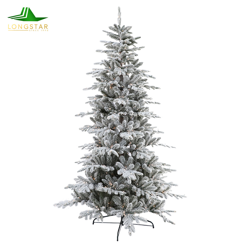 2024 Garden Outdoor Winter Decoration LED Warm Light Snow Powder Flocked Xmas Tree Artificial Christmas Snow Tree