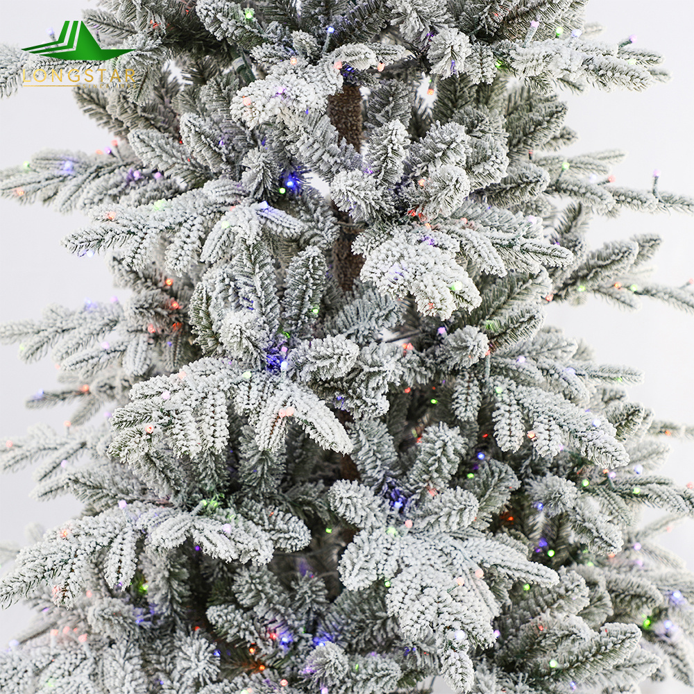 2024 Garden Outdoor Winter Decoration LED Warm Light Snow Powder Flocked Xmas Tree Artificial Christmas Snow Tree