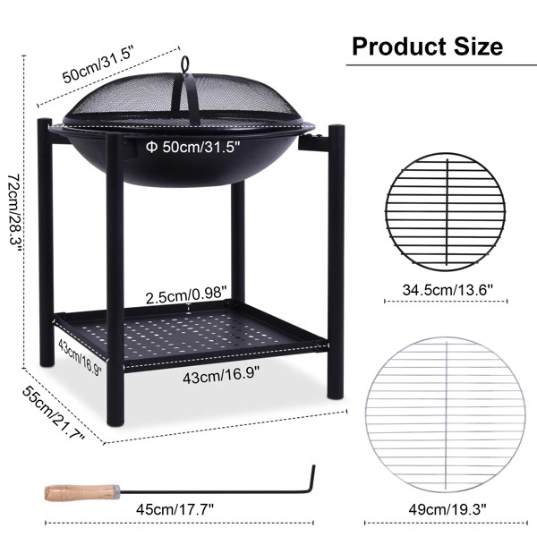 Large Fire Pit Grill Stand Folding Campfire Rack Outdoor Barbecue Wood Stove Portable Mesh