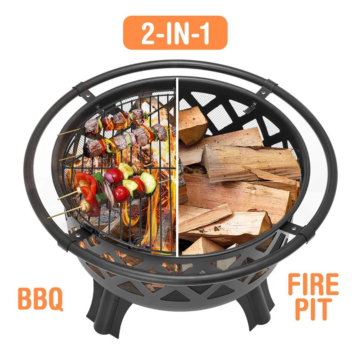 Winter Garden Fire Pit with BBQ Grill for Family Party Patio Backyard Burning Fire Pit Burning Wood Grill