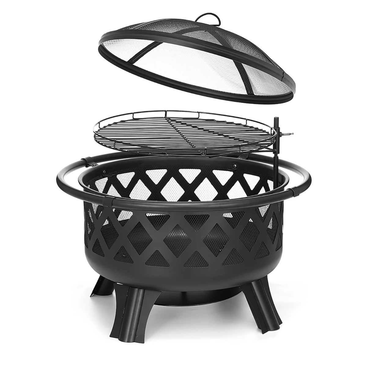 Winter Garden Fire Pit with BBQ Grill for Family Party Patio Backyard Burning Fire Pit Burning Wood Grill