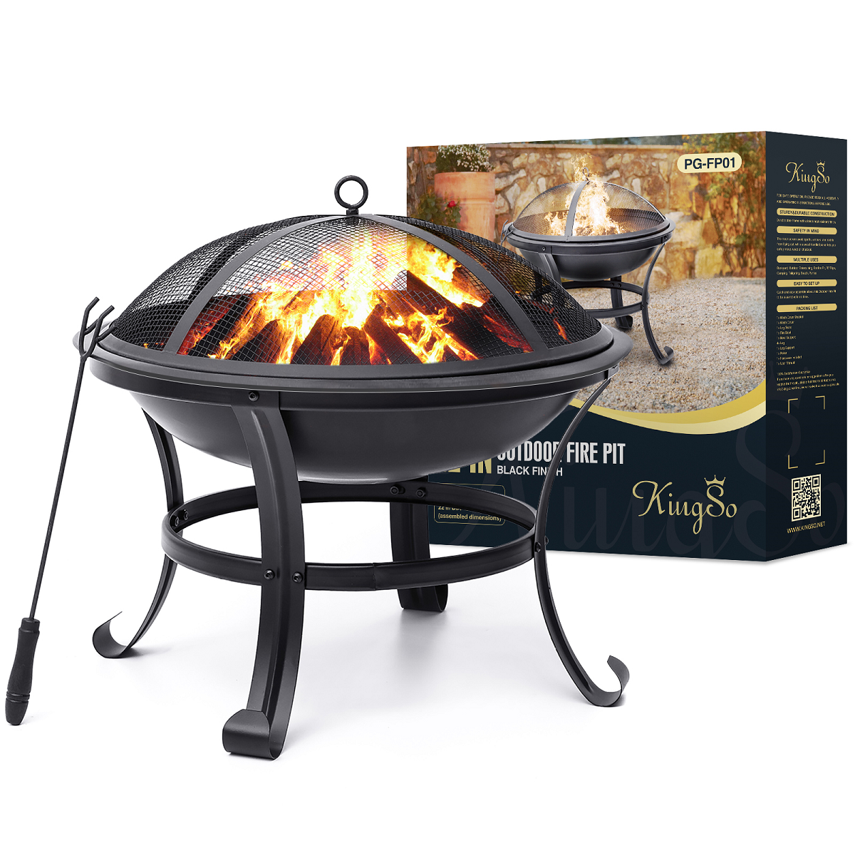 22Inch BBQ Grill Outdoor Wood Burning Fire Pit Stove Garden Patio Wood Log Barbecue Grill