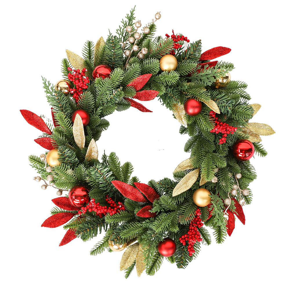 Gold Red Christmas Tree Wreath Artificial Flower Garland For Decorate In Wall Door Christmas Tree