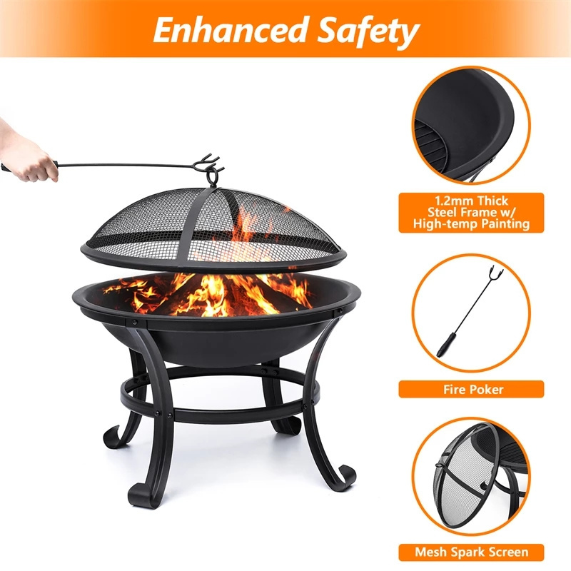 22Inch BBQ Grill Outdoor Wood Burning Fire Pit Stove Garden Patio Wood Log Barbecue Grill