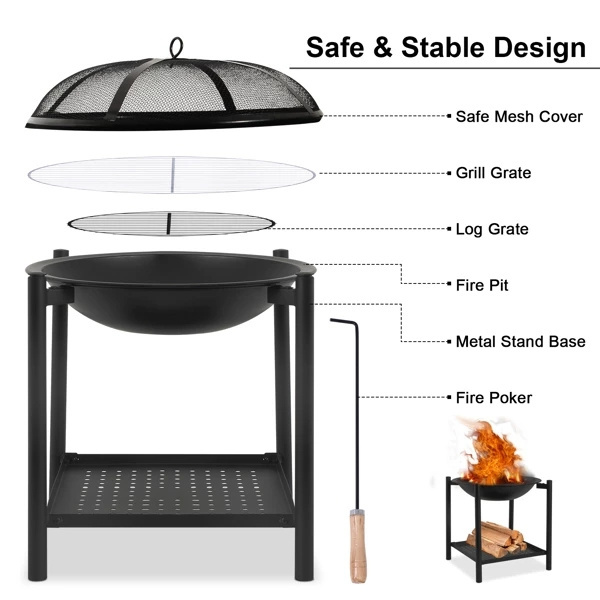 Large Fire Pit Grill Stand Folding Campfire Rack Outdoor Barbecue Wood Stove Portable Mesh