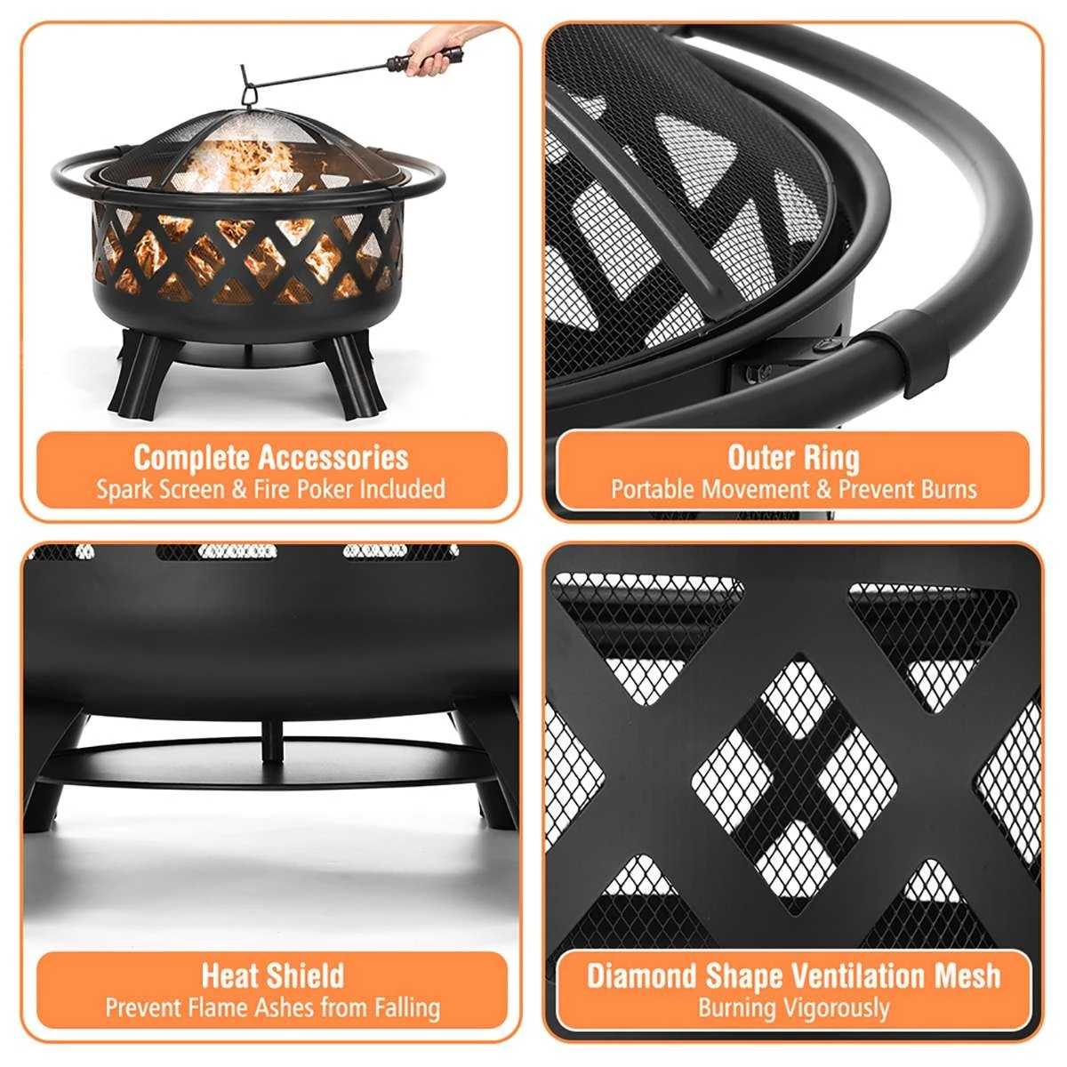 Winter Garden Fire Pit with BBQ Grill for Family Party Patio Backyard Burning Fire Pit Burning Wood Grill