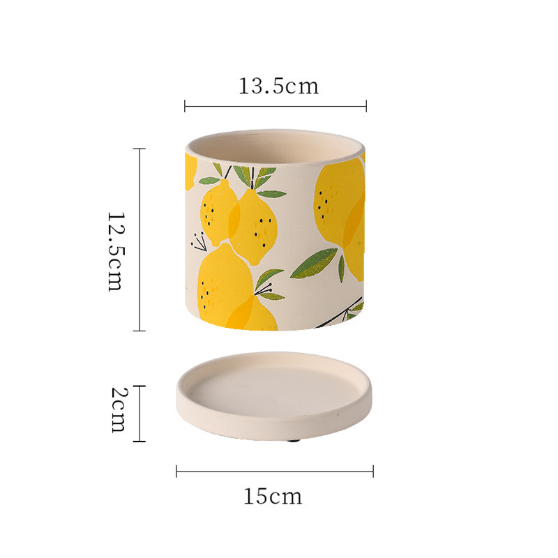 Cartoon creative fruit strawberry lemon pattern ceramic pot with tray strawberry size terracotta pot Green plant succulent pot