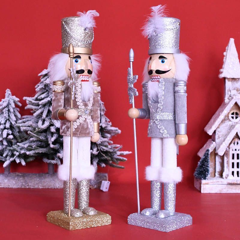 Wholesale Fashionable Glitter Wooden Christmas Nutcracker Silver Gold Glitter Craft for Home Decorations