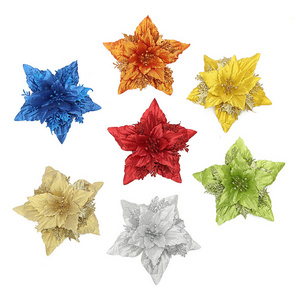 Wholesale Xmas Tree Decoration Glitter Flower Powder Flower Artificial Christmas Decorative Flowers