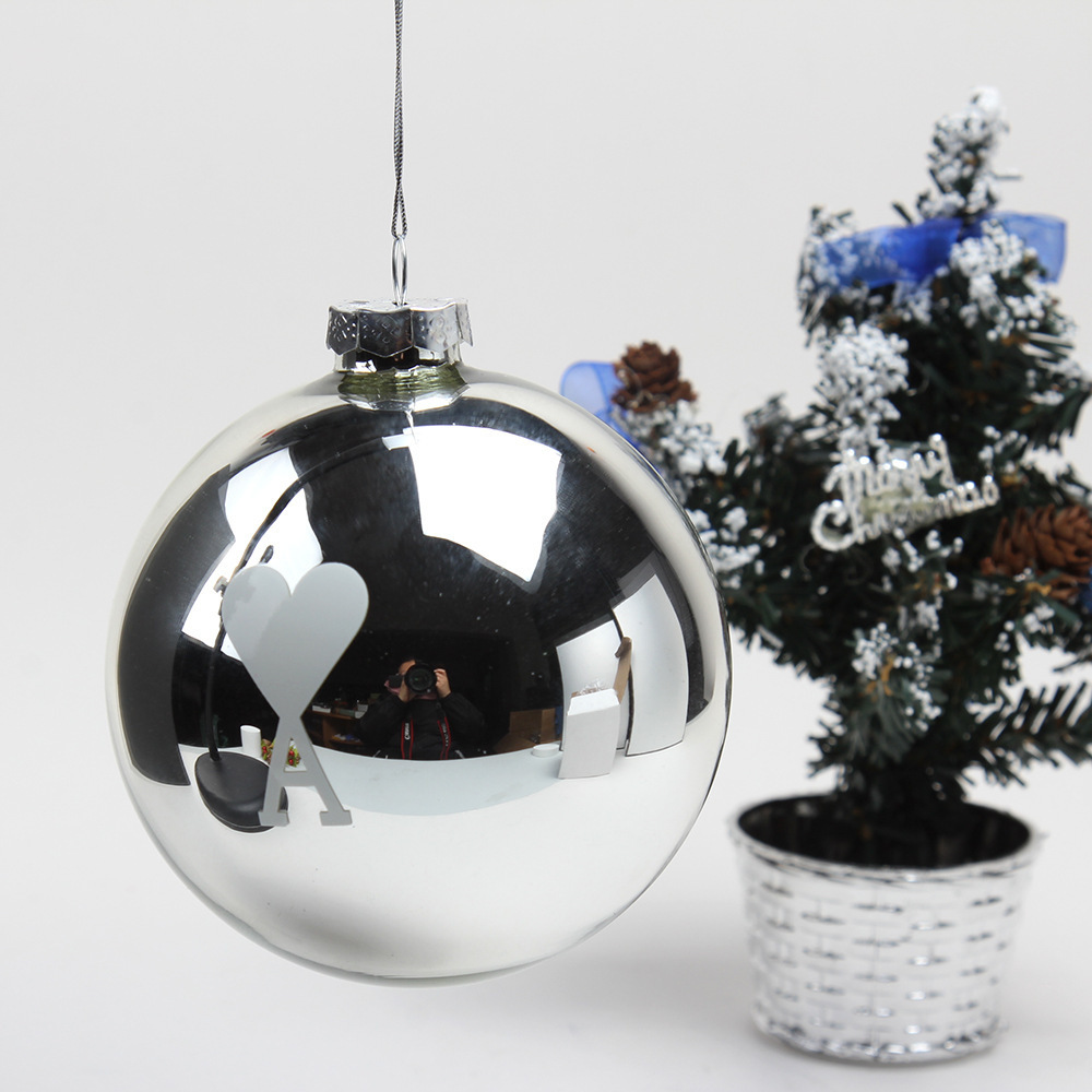 Wholesale Silver Plated Christmas Love Decal Paper Ball Glass Crafts Pendant Christmas Painted Ball Glass Ornaments