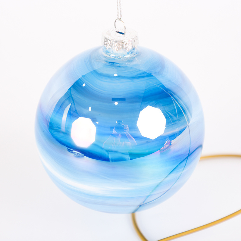 Factory Customized Xmas Tree Family Dance Party Decoration Pendant 10CM Glass Ball Blue Planet Christmas Ornaments Bulk