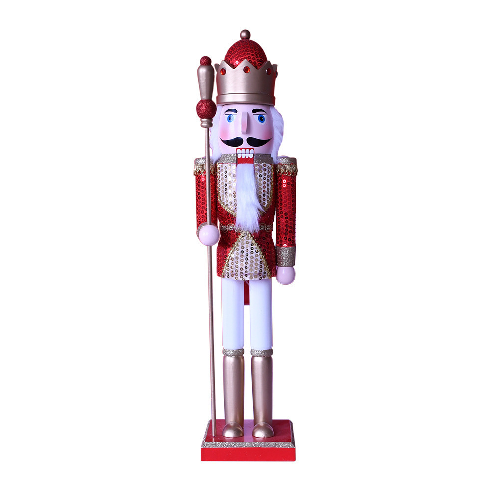 70cm Nutcracker King Soldier Wooden Statue Christmas Ornament Handmade Walnut Doll Toy