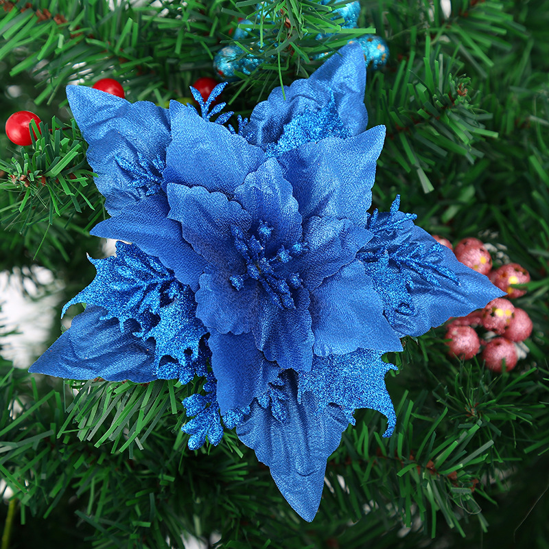 Wholesale Xmas Tree Decoration Glitter Flower Powder Flower Artificial Christmas Decorative Flowers