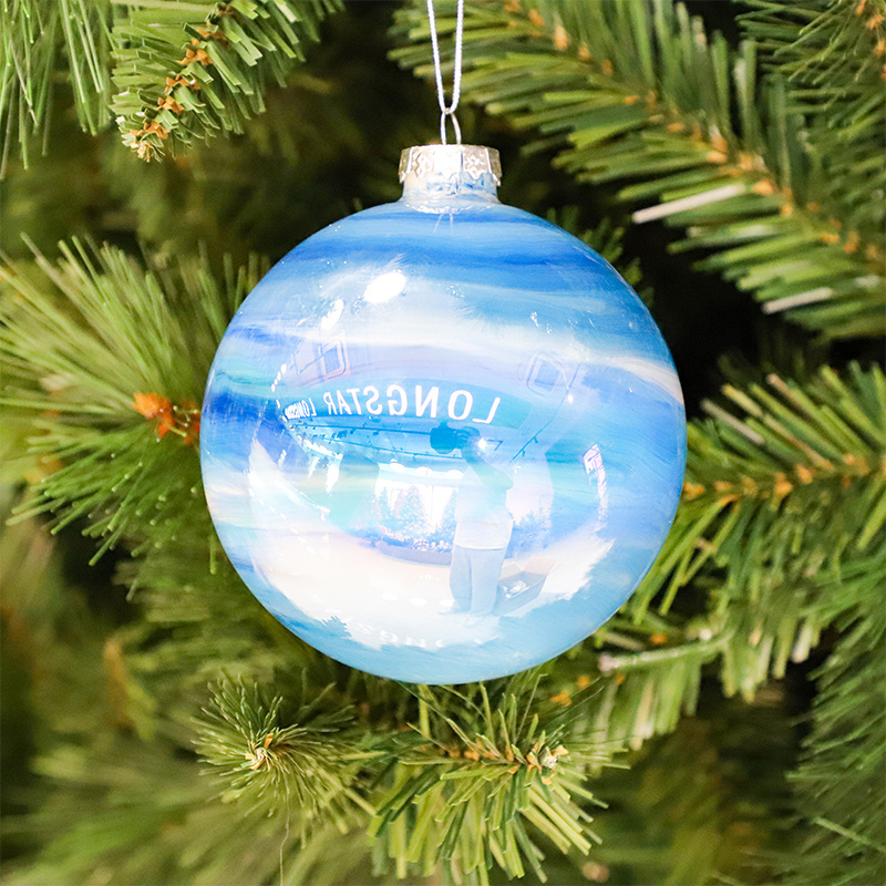 Factory Customized Xmas Tree Family Dance Party Decoration Pendant 10CM Glass Ball Blue Planet Christmas Ornaments Bulk