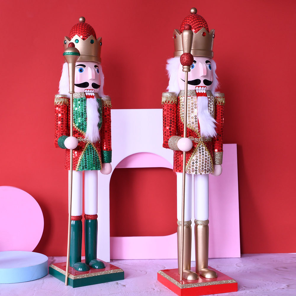 70cm Nutcracker King Soldier Wooden Statue Christmas Ornament Handmade Walnut Doll Toy