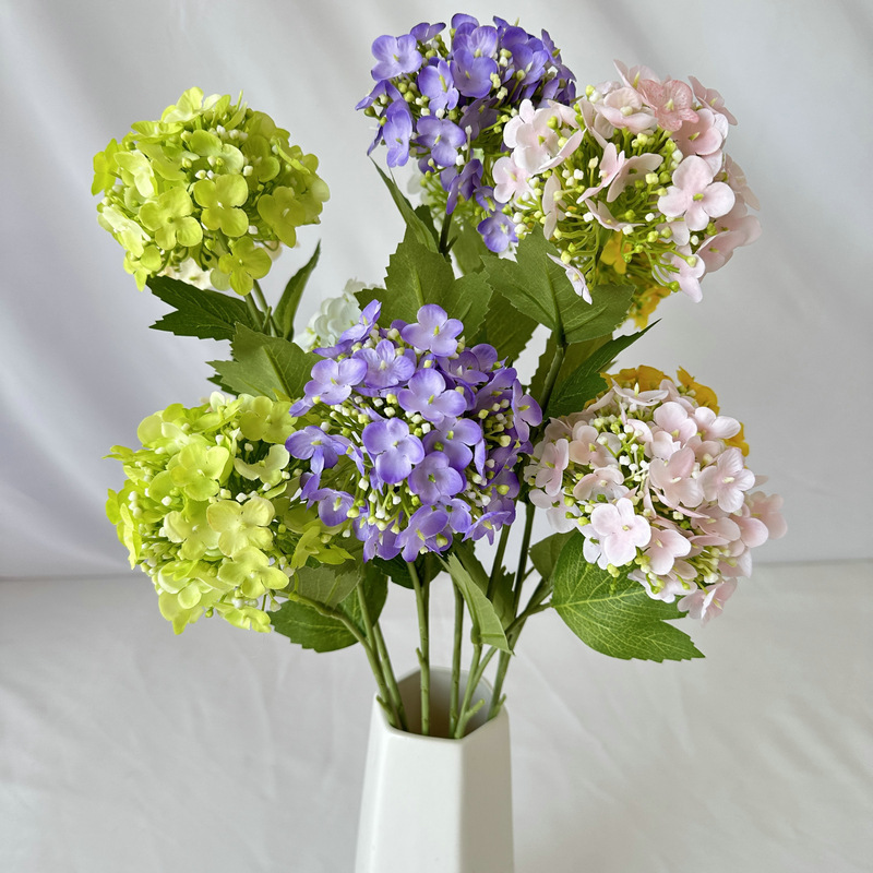 High Quality Artificial Silk Flower 2 Heads Snowball Flowers Home Decoration Florist Wedding Decoration Hydrangea Faux Flowers