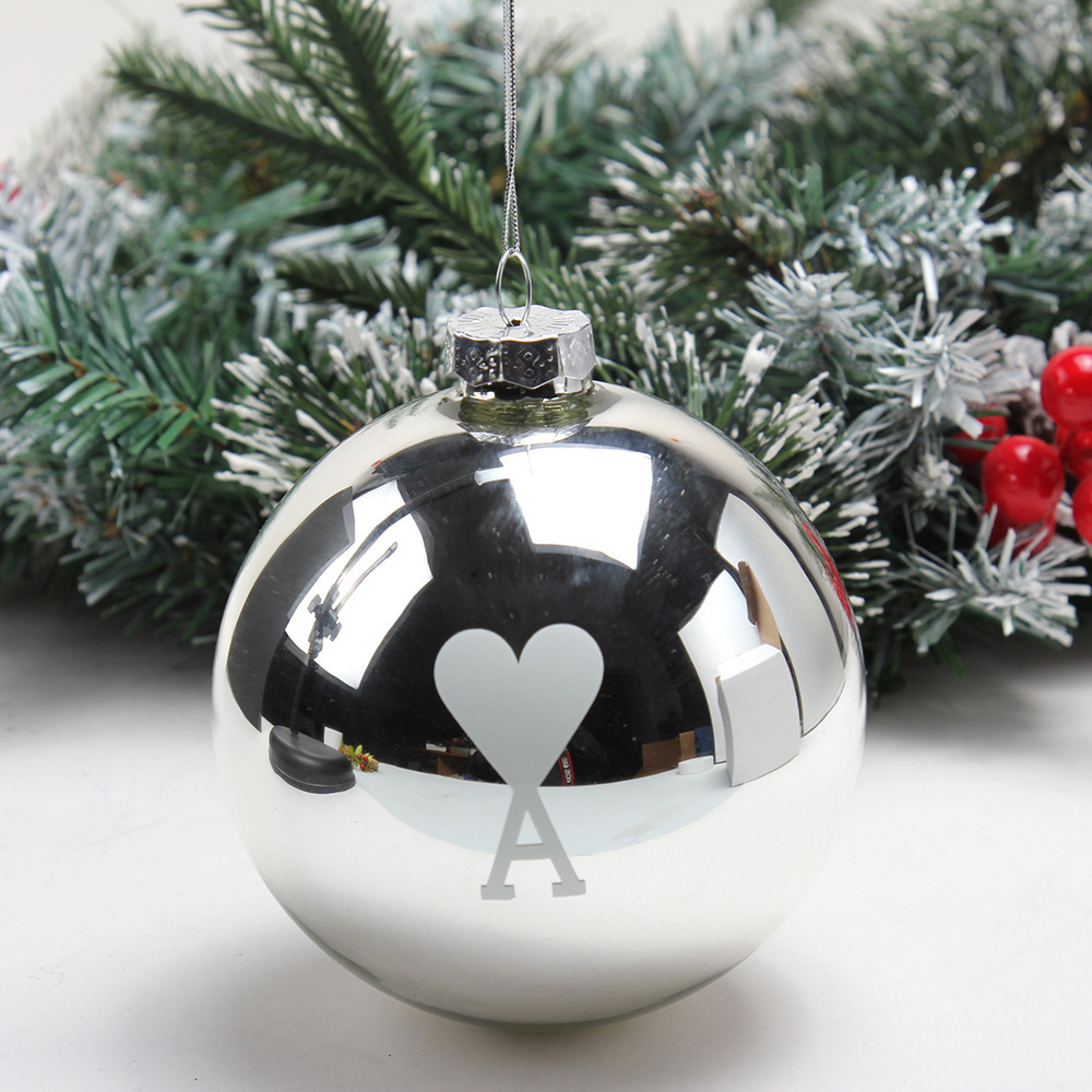 Wholesale Silver Plated Christmas Love Decal Paper Ball Glass Crafts Pendant Christmas Painted Ball Glass Ornaments