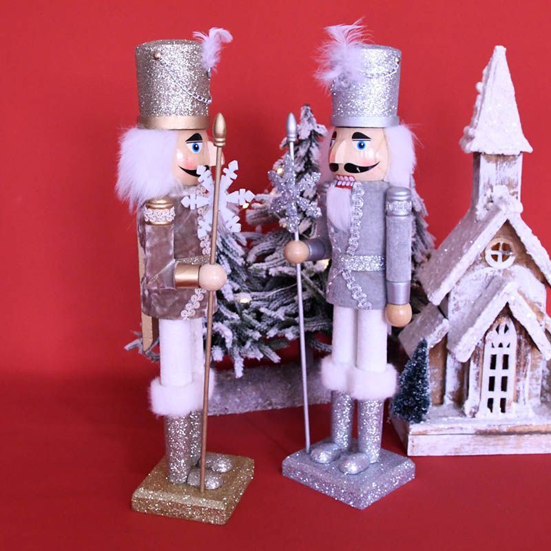 Wholesale Fashionable Glitter Wooden Christmas Nutcracker Silver Gold Glitter Craft for Home Decorations