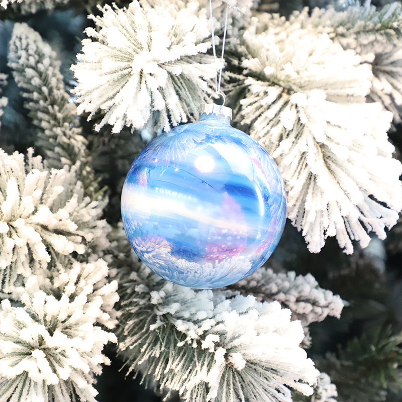 Factory Customized Xmas Tree Family Dance Party Decoration Pendant 10CM Glass Ball Blue Planet Christmas Ornaments Bulk