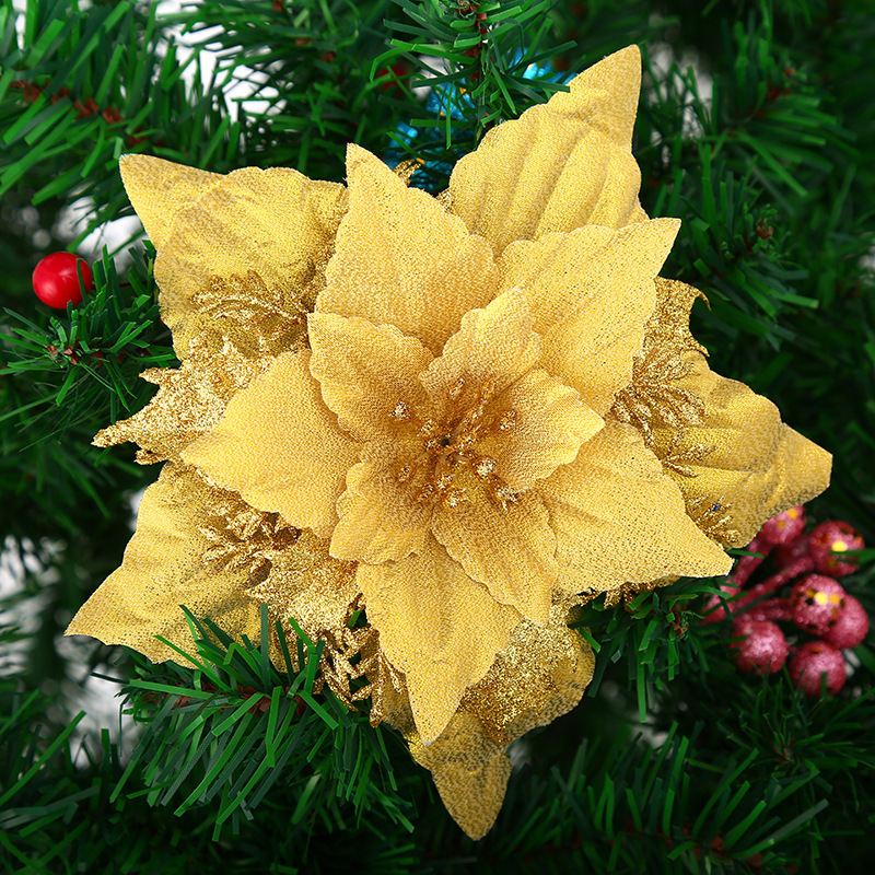 Wholesale Xmas Tree Decoration Glitter Flower Powder Flower Artificial Christmas Decorative Flowers