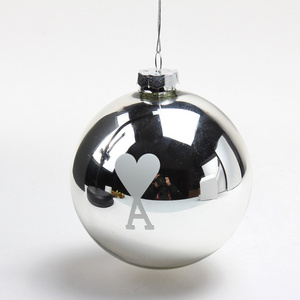 Wholesale Silver Plated Christmas Love Decal Paper Ball Glass Crafts Pendant Christmas Painted Ball Glass Ornaments