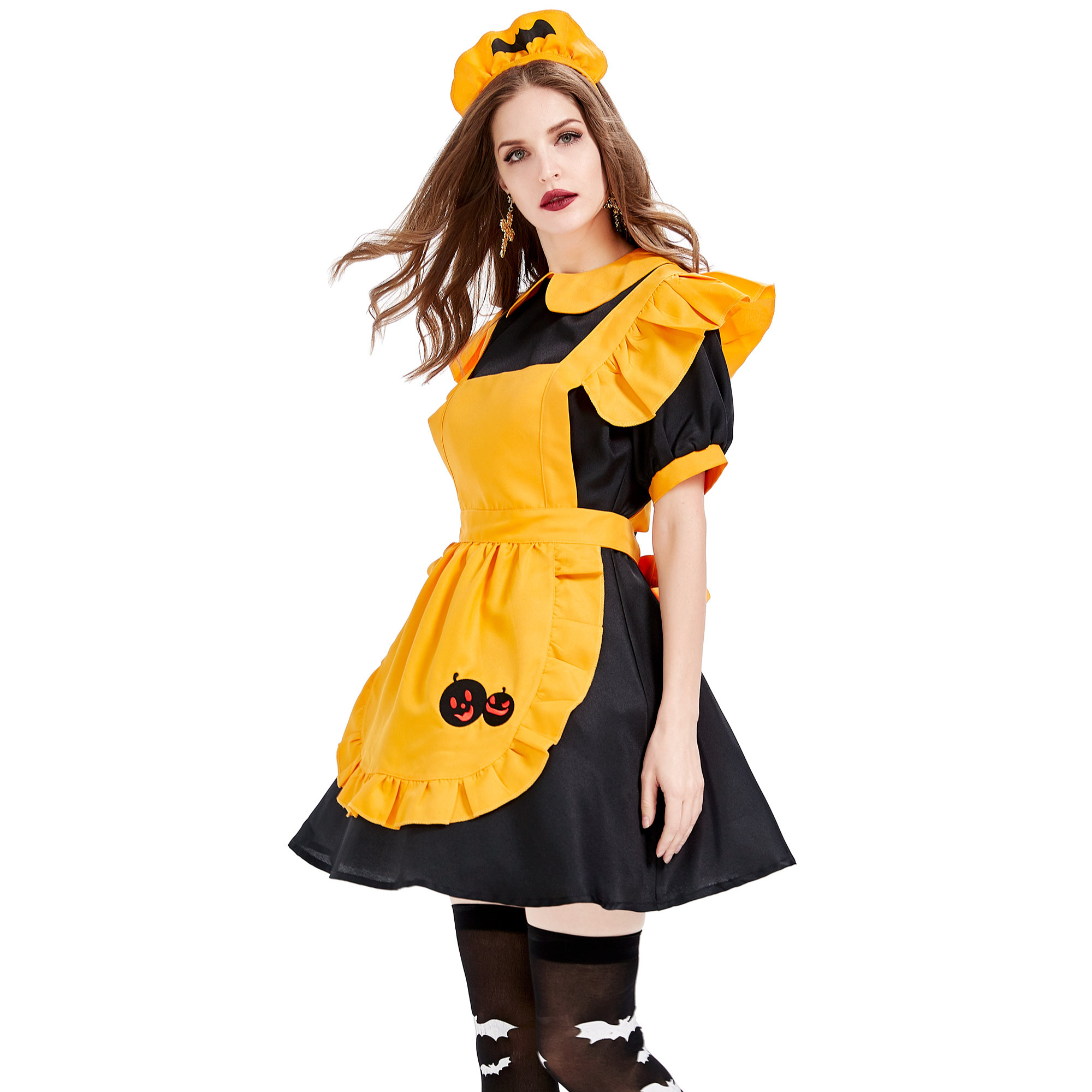 Hot Sale Halloween Terylene Maid Costume Size Adult Party Cosplay Dress with Skirt Character-Themed Holiday Celebration