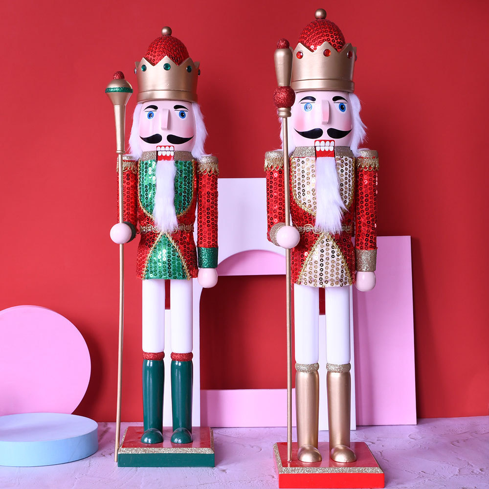 70cm Nutcracker King Soldier Wooden Statue Christmas Ornament Handmade Walnut Doll Toy