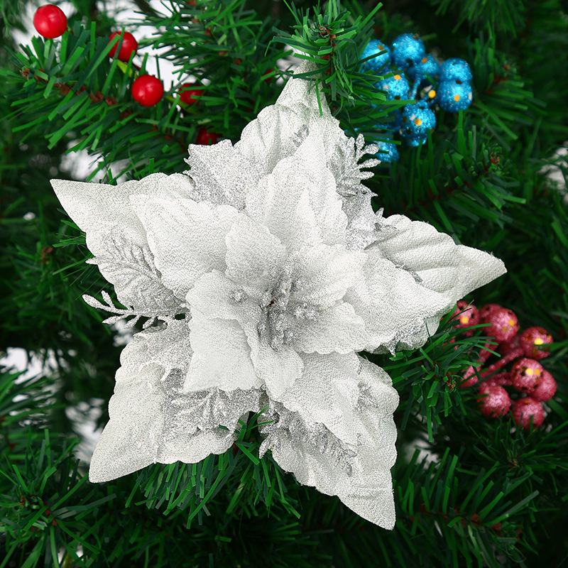 Wholesale Xmas Tree Decoration Glitter Flower Powder Flower Artificial Christmas Decorative Flowers