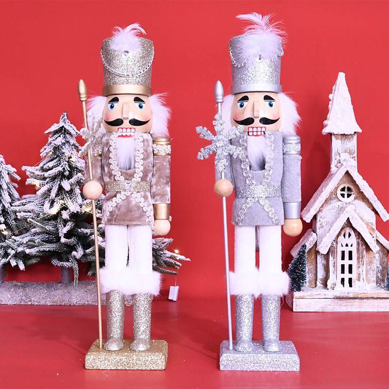 Wholesale Fashionable Glitter Wooden Christmas Nutcracker Silver Gold Glitter Craft for Home Decorations