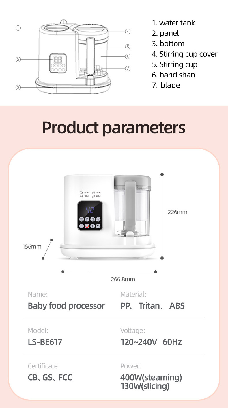 CE CB Certified Multi-functional Electric Baby Food Maker Processor Blender Procesador De Alimentos Plastic Customized BR 100