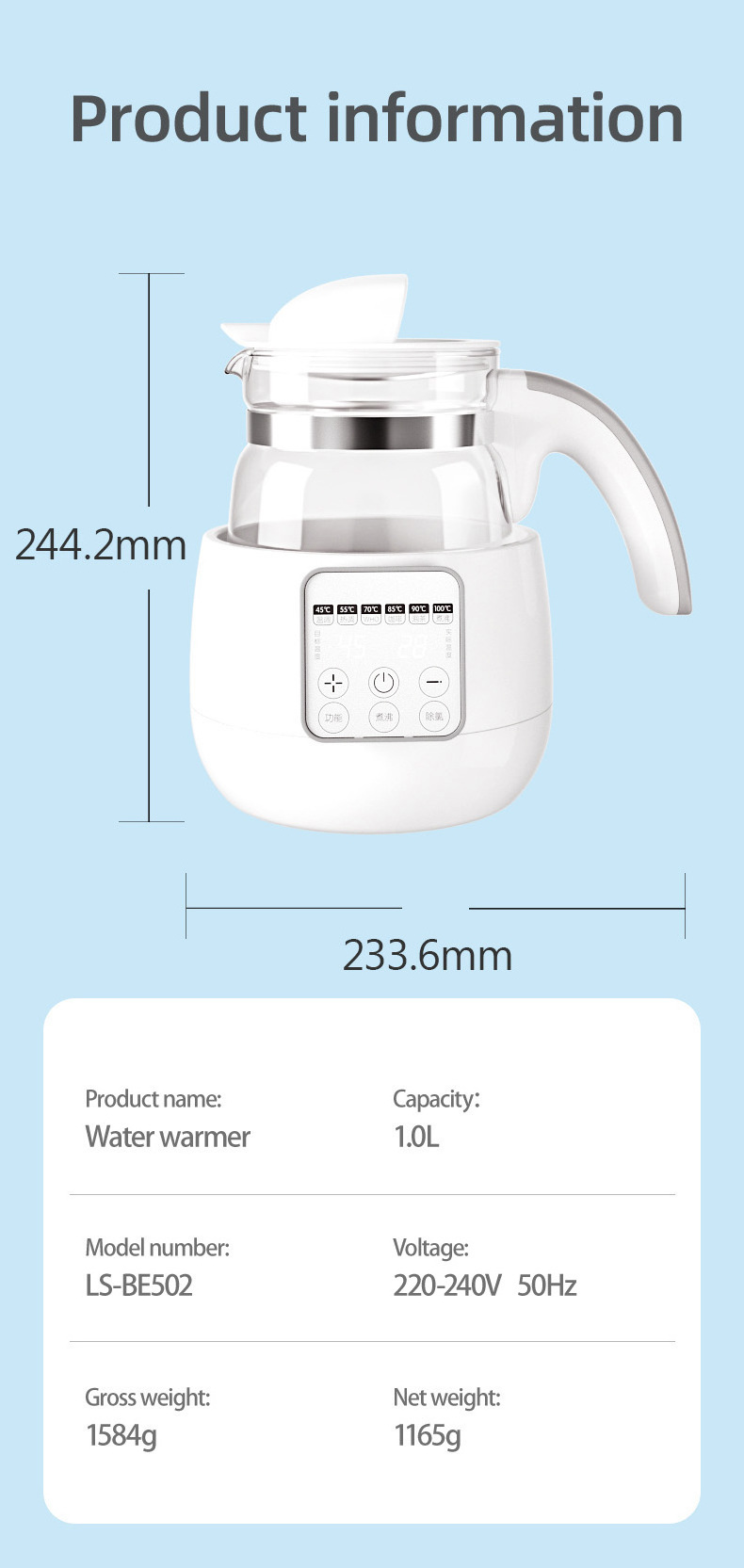 Instant Automatic Heating Baby Milk Machine Baby Formula Milk Maker Machine Electric Custom Digital Aluminium Glass Tea Kettle