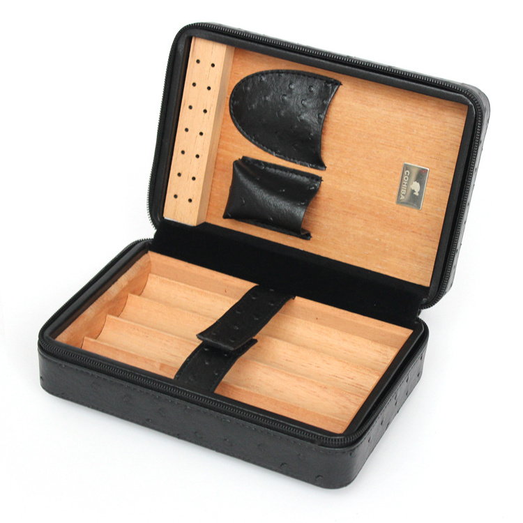 Travel Cigar Case Genuine PU Leather bag humidor Cigar Pouch Box For 4 Finger travel cigar case