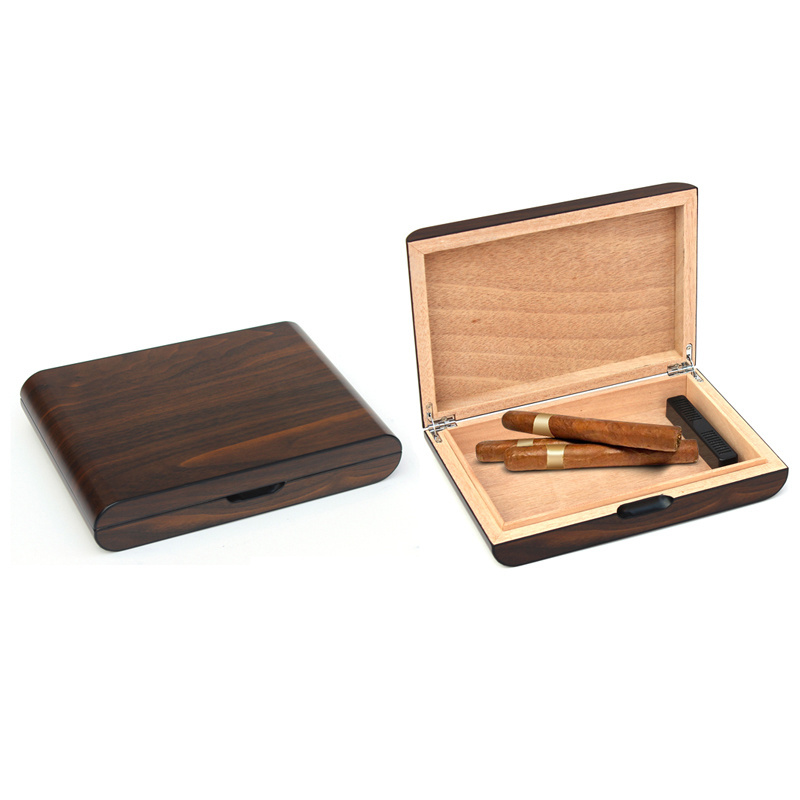 wholesale custom spanish cedar wooden box with hygrometer humidifier solution desktop glass cigar humidor