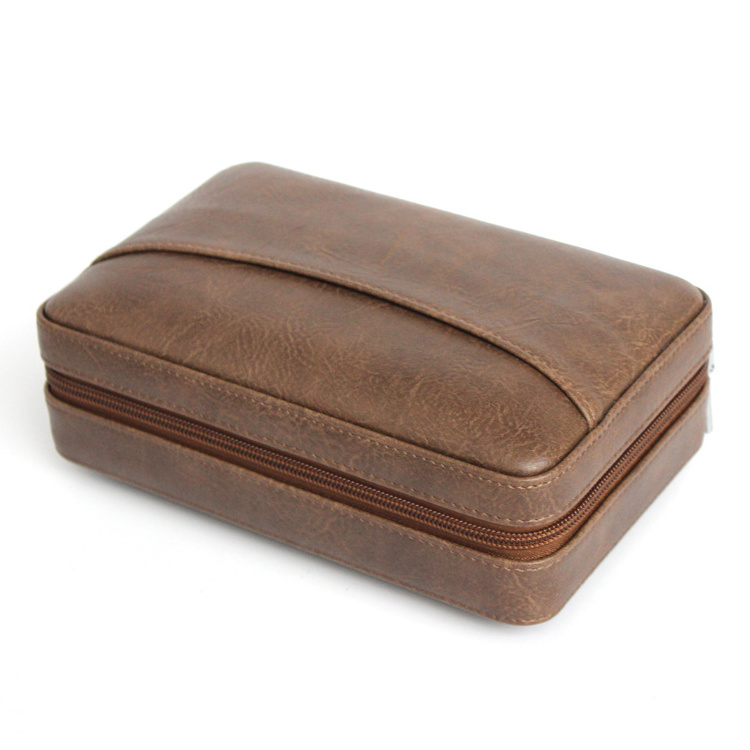 Custom Luxury pu leather Cedar lining Carry Portable Waterproof humidor Travel Leather Cigar Case