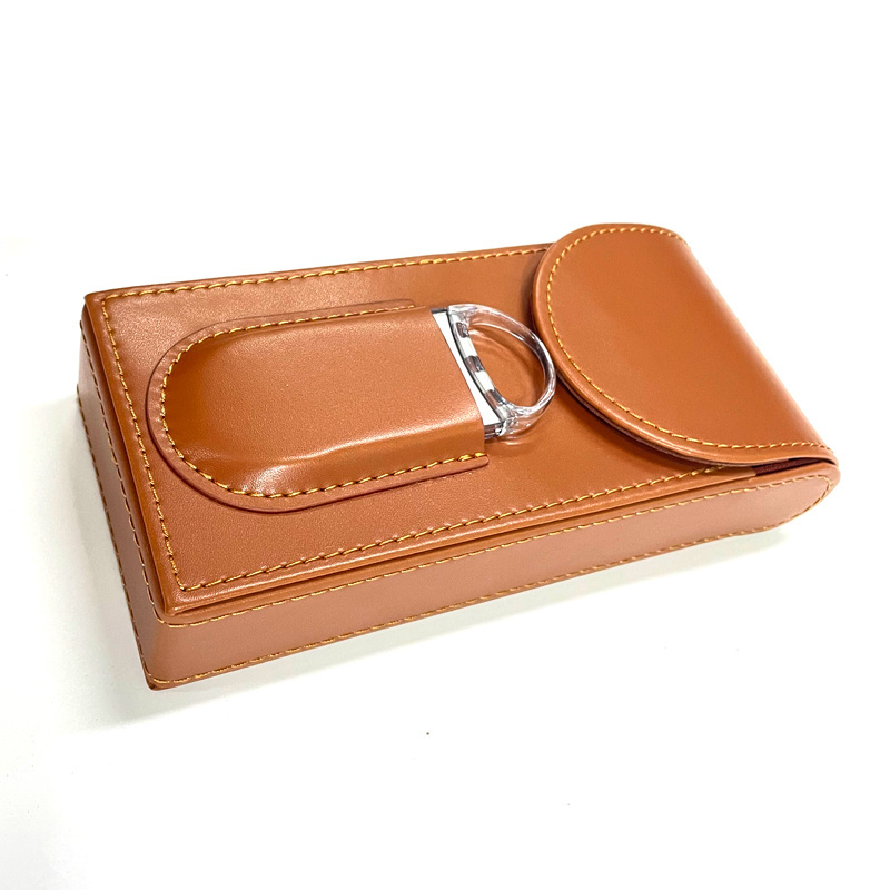 Handmade Hot Sale Cigar Cutter Travel Cigar Case with PU leather holder