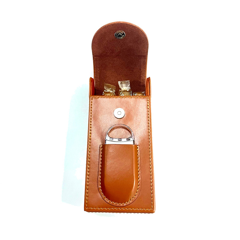 Handmade Hot Sale Cigar Cutter Travel Cigar Case with PU leather holder